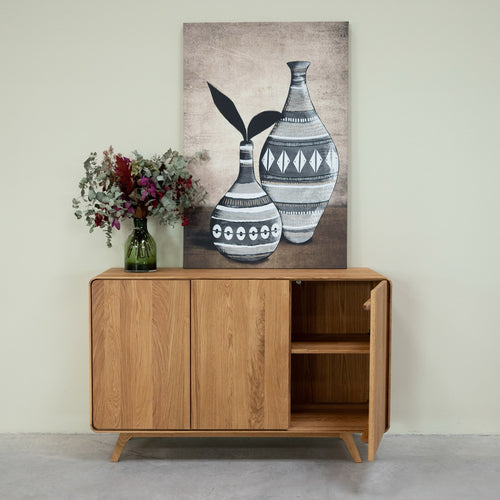 NordicStory Aparador de madera maciza roble Geneva 2, 134 x 45 x 86 cm.
