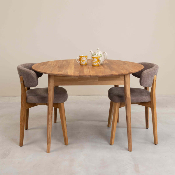 Roble.Store Mesa de comedor redonda y extensible de madera maciza de roble 