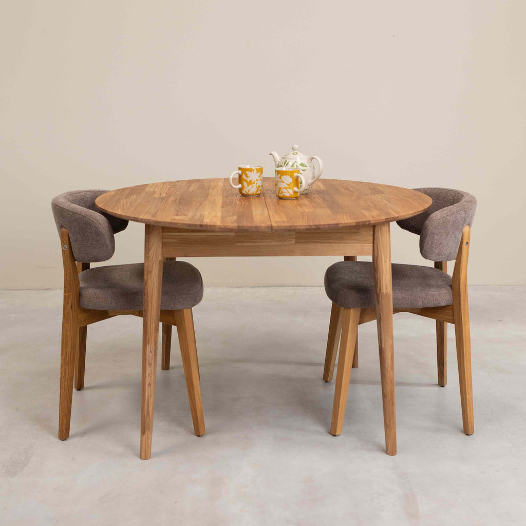 Roble.Store Mesa de comedor redonda y extensible de madera maciza de roble 