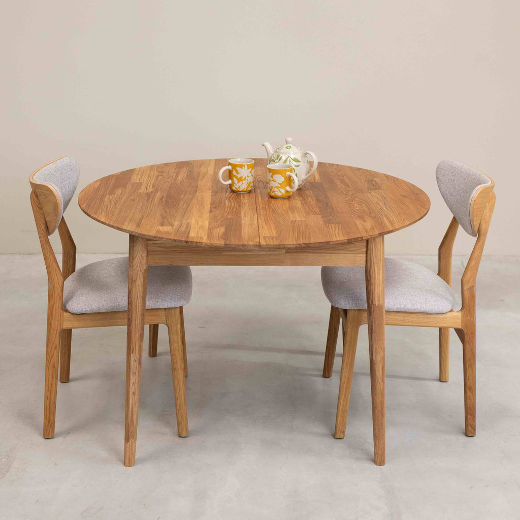 Roble.Store Mesa de comedor redonda y extensible de madera maciza de roble 