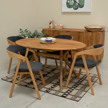 VESKOR Pack de 2 o 4 Sillas de Comedor de madera maciza de roble Knut, tapizado Beige/Gris Antracita Roble.Store