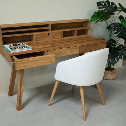 NordicStory Mesa escritorio de madera maciza de roble Einstein 2 con estanteria flotante 140 x 55 x 106 cm.