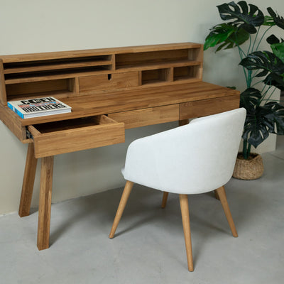 NordicStory Mesa escritorio de madera maciza de roble Einstein 2 con estanteria flotante 140 x 55 x 106 cm.
