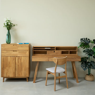 NordicStory Mesa escritorio de madera maciza de roble Einstein 2 con estanteria flotante 140 x 55 x 106 cm.