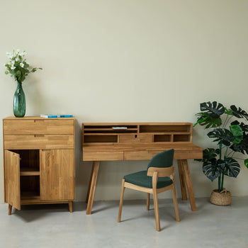 NordicStory Mesa escritorio de madera maciza de roble Einstein 2 con estanteria flotante 140 x 55 x 106 cm.