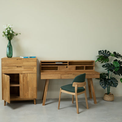 NordicStory Mesa escritorio de madera maciza de roble Einstein 2 con estanteria flotante 140 x 55 x 106 cm.