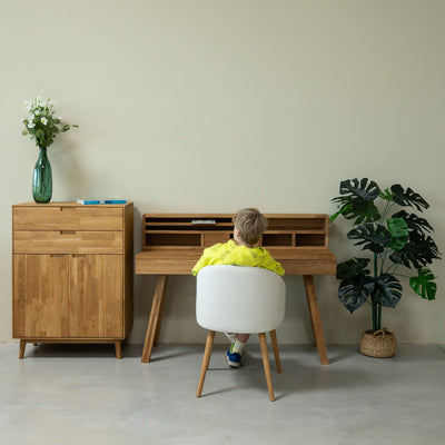 NordicStory Mesa escritorio de madera maciza de roble Einstein 2 con estanteria flotante 140 x 55 x 106 cm.