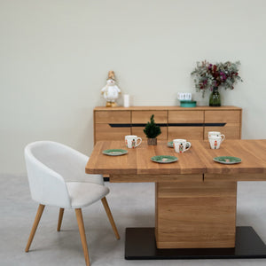 NordicStory Mesa de comedor extensible de madera maciza roble Bremen, 160-250 x 90 x 75 cm.