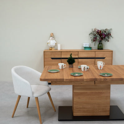 NordicStory Mesa de comedor extensible de madera maciza roble Bremen, 160-250 x 90 x 75 cm.