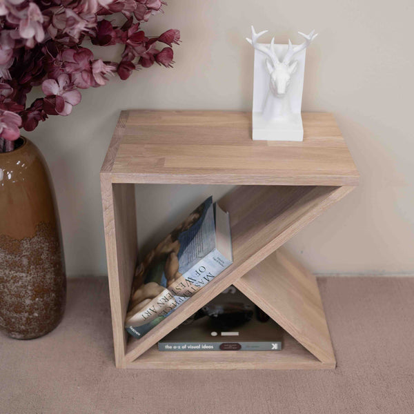 Mesa auxiliar, mesita de noche de madera maciza de roble Denmark