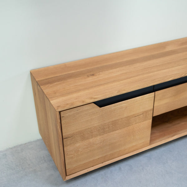 NordicStory Mueble de TV de madera maciza roble Bremen, 160 x 42 x 50 cm.