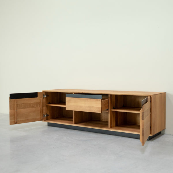 NordicStory Mueble de TV de madera maciza roble Bremen, 160 x 42 x 50 cm.