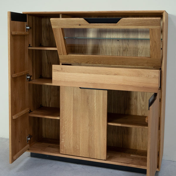NordicStory Vitrina de madera maciza roble Bremen 3, 124 x 38 x 134 cm.