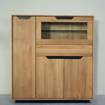 NordicStory Vitrina de madera maciza roble Bremen 3, 124 x 38 x 134 cm.