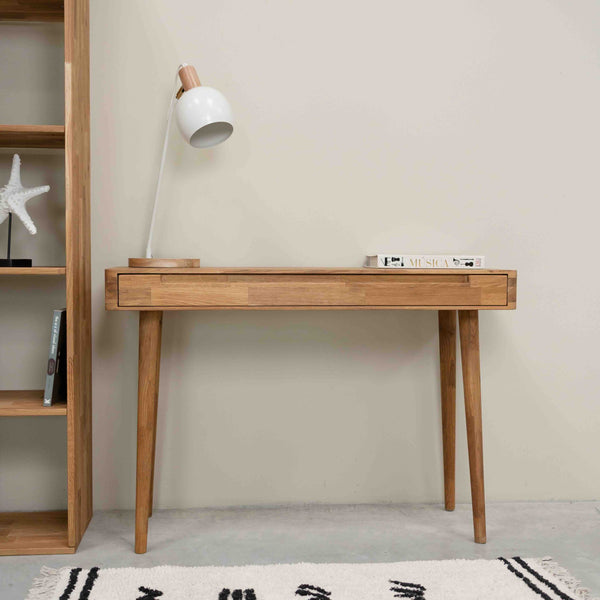 Mesa escritorio tocador de madera maciza de roble Escandi, 110 x 43 x 75 cm. | NordicStory