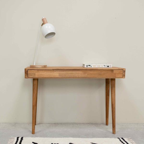 Mesa escritorio tocador de madera maciza de roble Escandi, 110 x 43 x 75 cm. | NordicStory