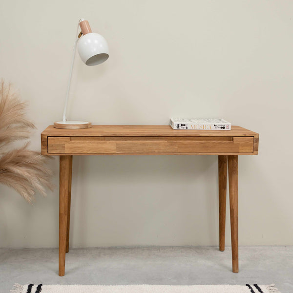Mesa escritorio tocador de madera maciza de roble Escandi, 110 x 43 x 75 cm. | NordicStory