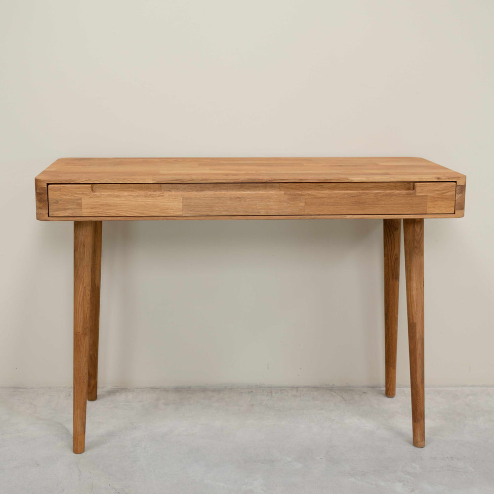 Mesa escritorio tocador de madera maciza de roble Escandi, 110 x 43 x 75 cm. | NordicStory