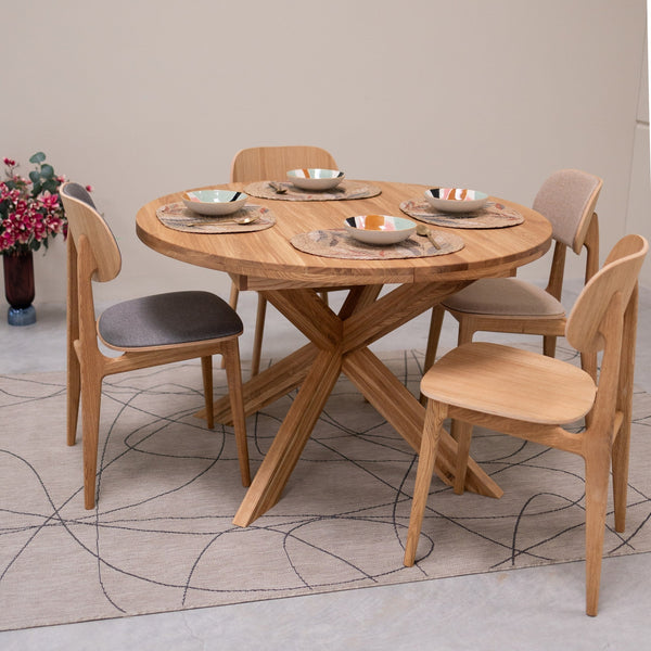 Mesa de comedor redonda y extensible de madera maciza de roble Holger | NordicStory