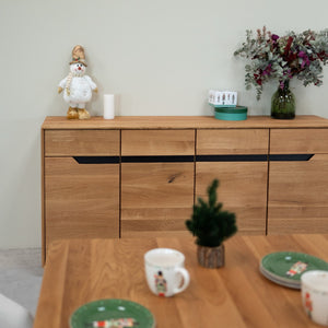 NordicStory Aparador de madera maciza roble Bremen, 180 x 42 x 90 cm.
