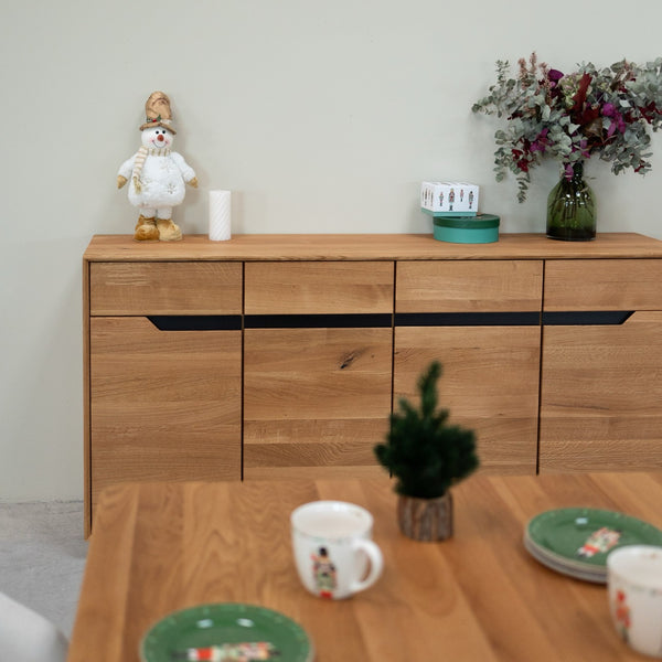 NordicStory Aparador de madera maciza roble Bremen, 180 x 42 x 90 cm.