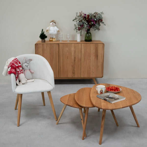 NordicStory Set de 3 mesas de centro apiables de madera maciza roble Geneva