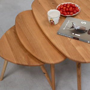 NordicStory Set de 3 mesas de centro apiables de madera maciza roble Geneva