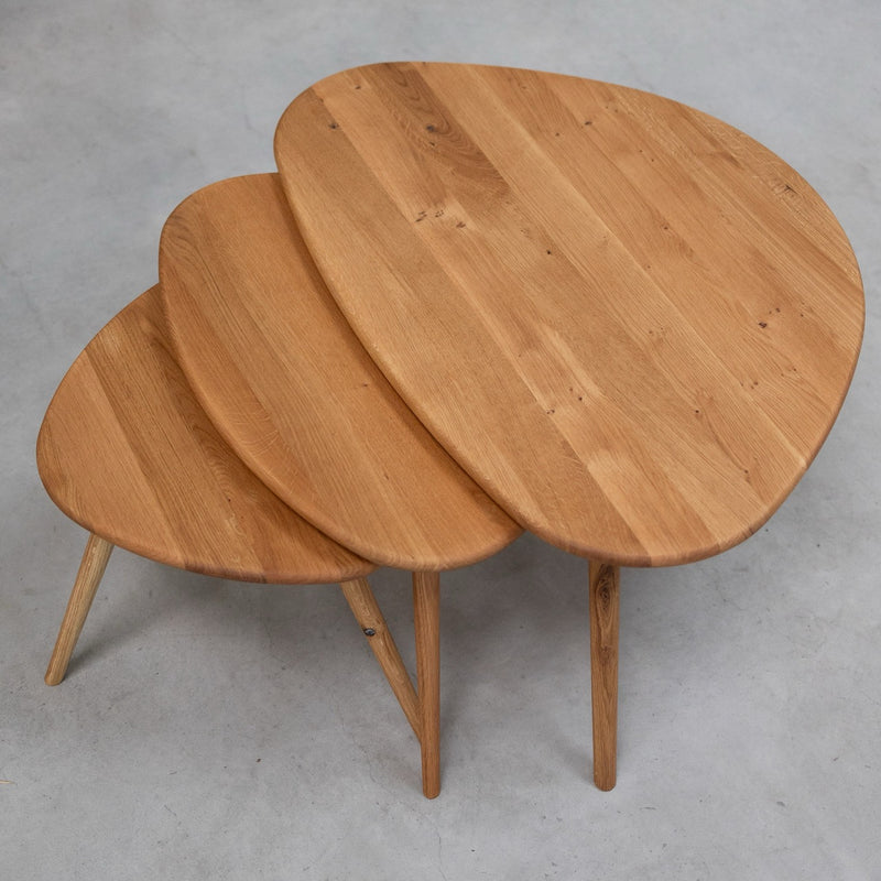 NordicStory Set de 3 mesas de centro apiables de madera maciza roble Geneva