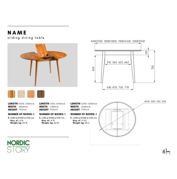Mesa de comedor redonda y extensible de madera maciza de roble Escandi 3, 100-130 x 100 x 75 cm. | NordicStory