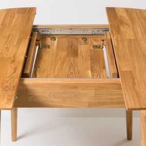 Mesa de comedor redonda y extensible de madera maciza de roble Escandi 3, 100-130 x 100 x 75 cm. | NordicStory