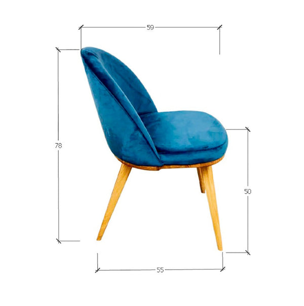 Pack de 2 o 4 Sillas de Comedor Clara, Estructura de Madera Maciza de Roble, Tapizado en Color Azul Monako | NordicStory