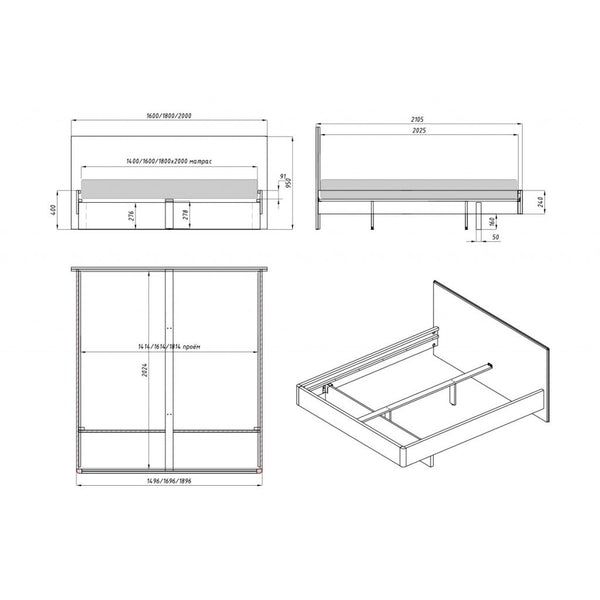 Cama matrimonio de madera maciza roble Pola