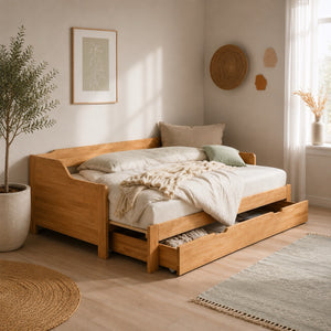 Solid oak trundle bed Frida | NordicStory