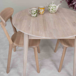 Mesa de comedor redonda y extensible de madera maciza de roble Escandi 3, 100-130 x 100 x 75 cm. | NordicStory