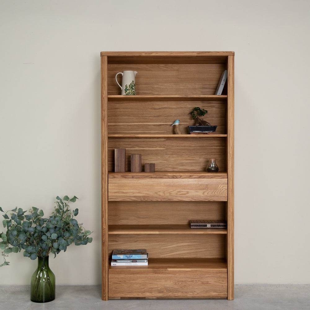 Libreria Estanteria de pared con 2 cajones de madera maciza de roble Elsa 2 | NordicStory