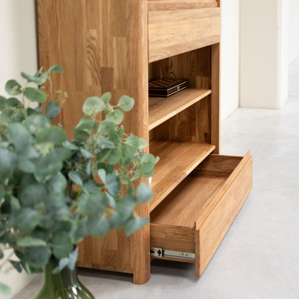 Libreria Scaffale a muro con 2 cassetti in legno massello di rovere Elsa 2 | NordicStory