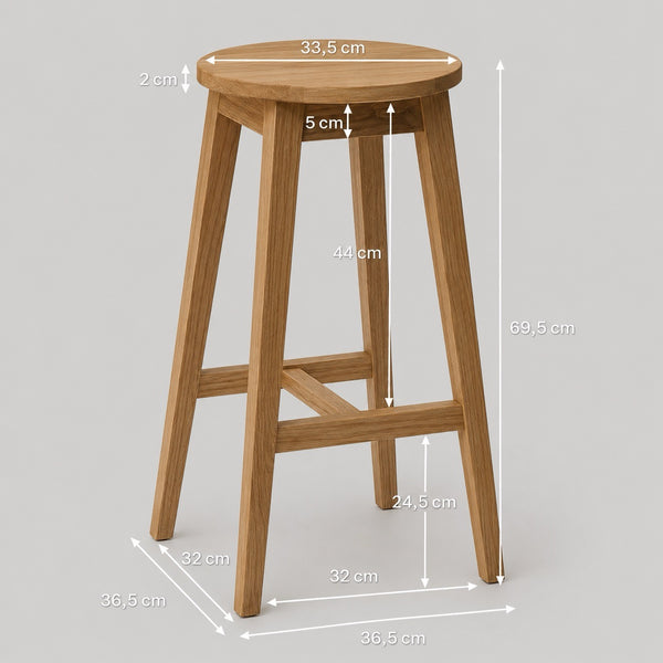 Set of 2 Diana Solid Oak Bar Stools | NordicStory