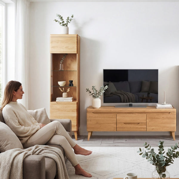 Vitrinenschrank aus massiver Eiche „Milan 1“ | NordicStory