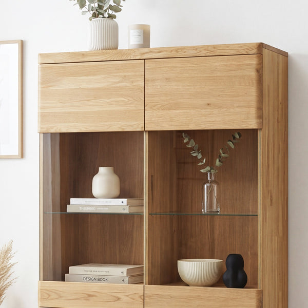 Vitrinenschrank aus massiver Eiche „Milan 2“ | NordicStory