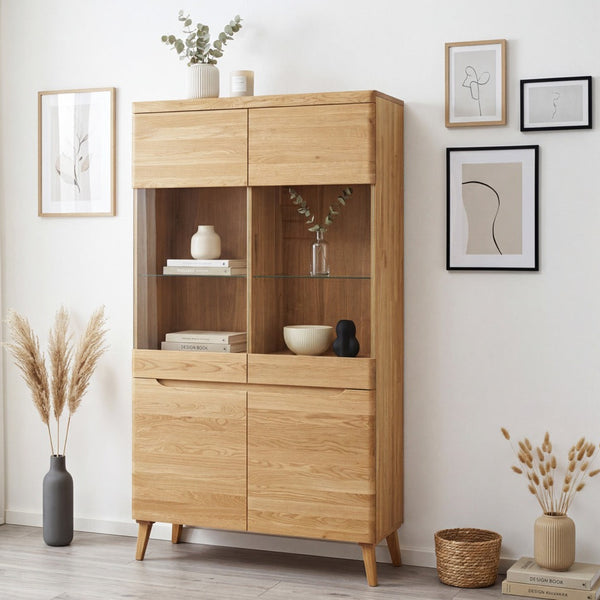 Vitrinenschrank aus massiver Eiche „Milan 2“ | NordicStory