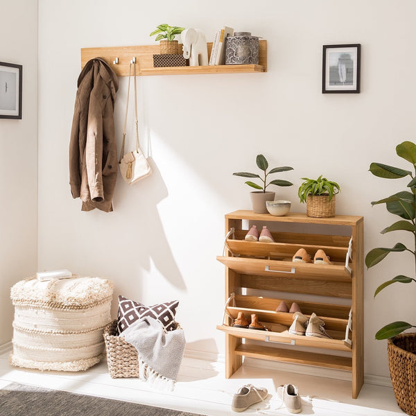 Zapatero de madera maciza de roble Arizona, 70 x 23 x 89 cm. | NordicStory