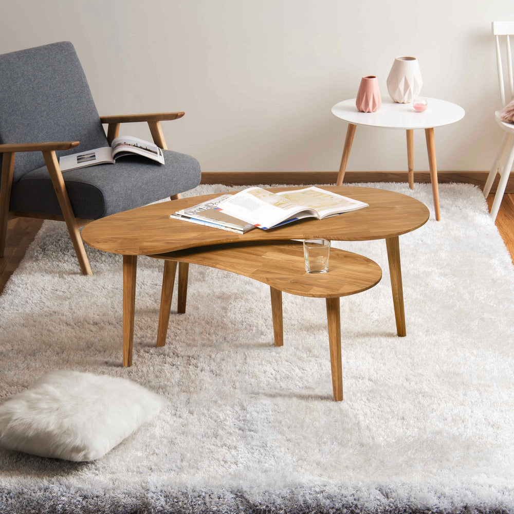Mesa de centro apilables de madera maciza de roble Escandi, 120 x 60 x 43 cm. / 85 x 40 x 38 cm. | NordicStory