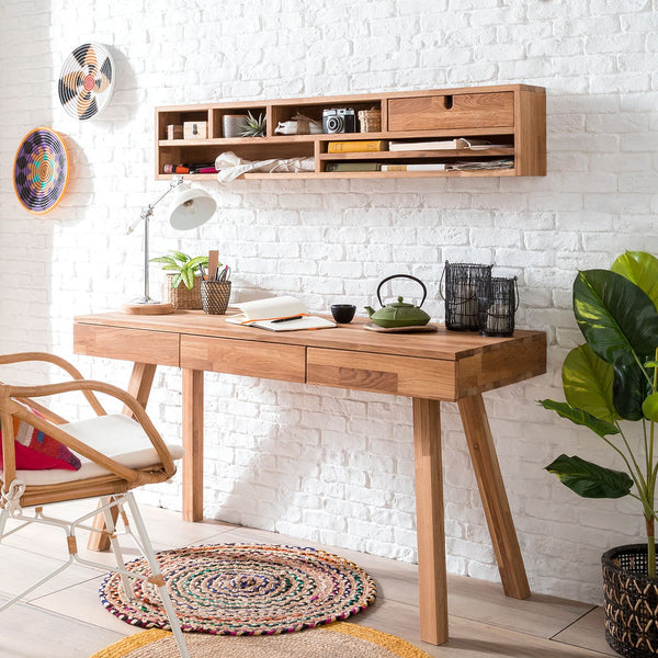 NordicStory Mesa escritorio de madera maciza de roble Einstein 2 con estanteria flotante