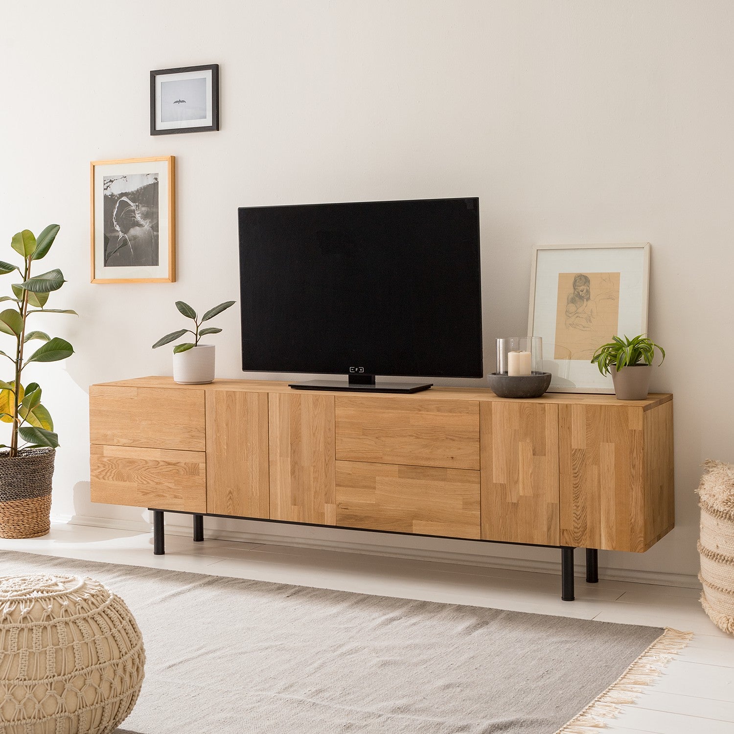 Mueble de televisión Asinara, Aparador bajo para salón, Aparador TV para  salón, 155x43h47 cm, Roble Nodi