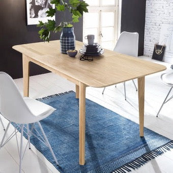 NordicStory Mesa de comedor de madera maciza de roble extensible France 120-160 x 80 x 75 cm.