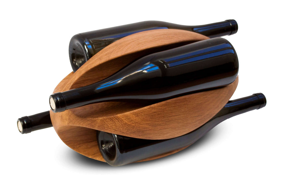 Botellero hecho a mano de roble RUGBY, puesto de vinos para 4 botellas