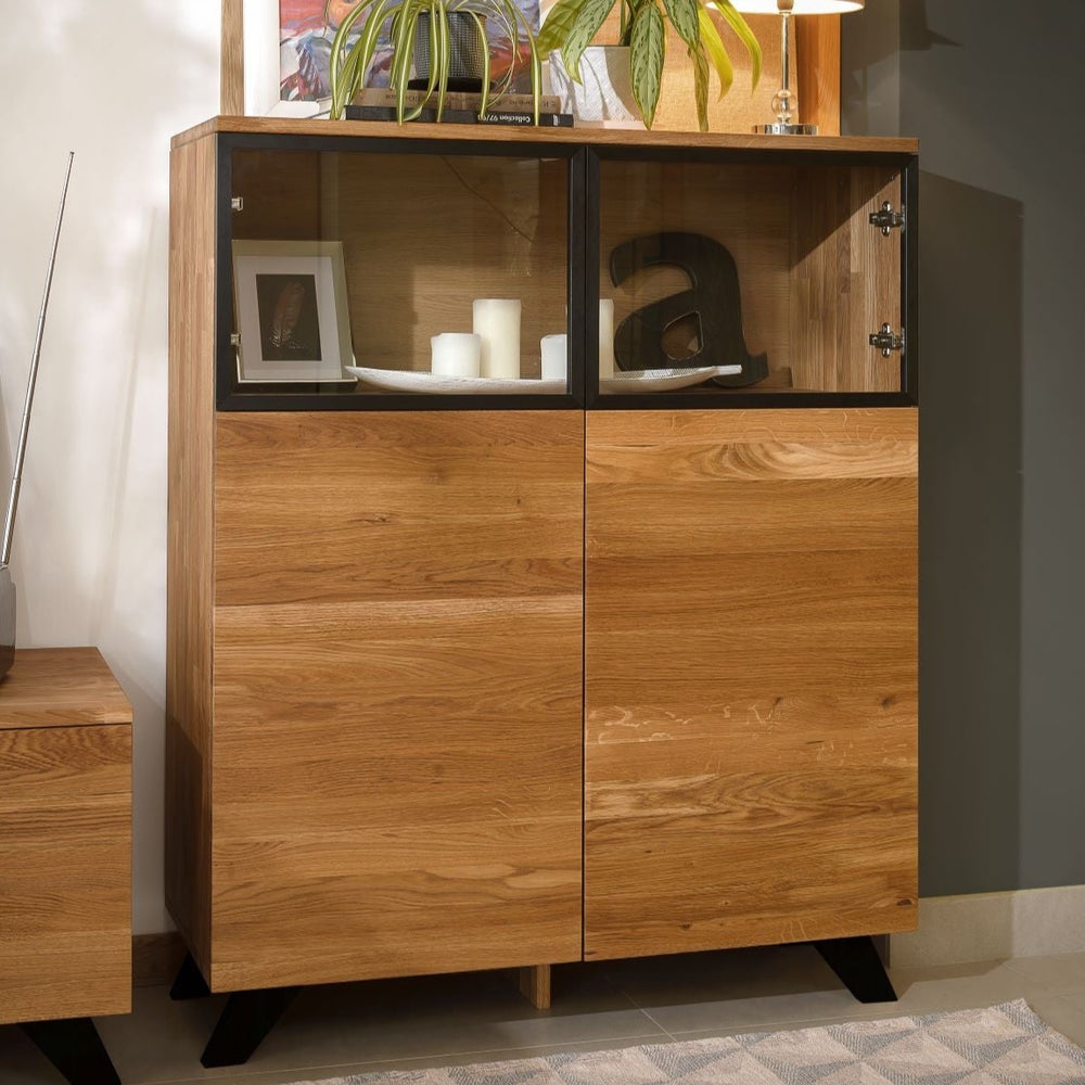 NordicStory Comoda Aparador de madera maciza roble con patas de metal negro Moritz