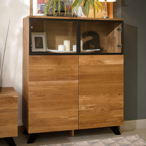 NordicStory Comoda Aparador de madera maciza roble con patas de metal negro Moritz