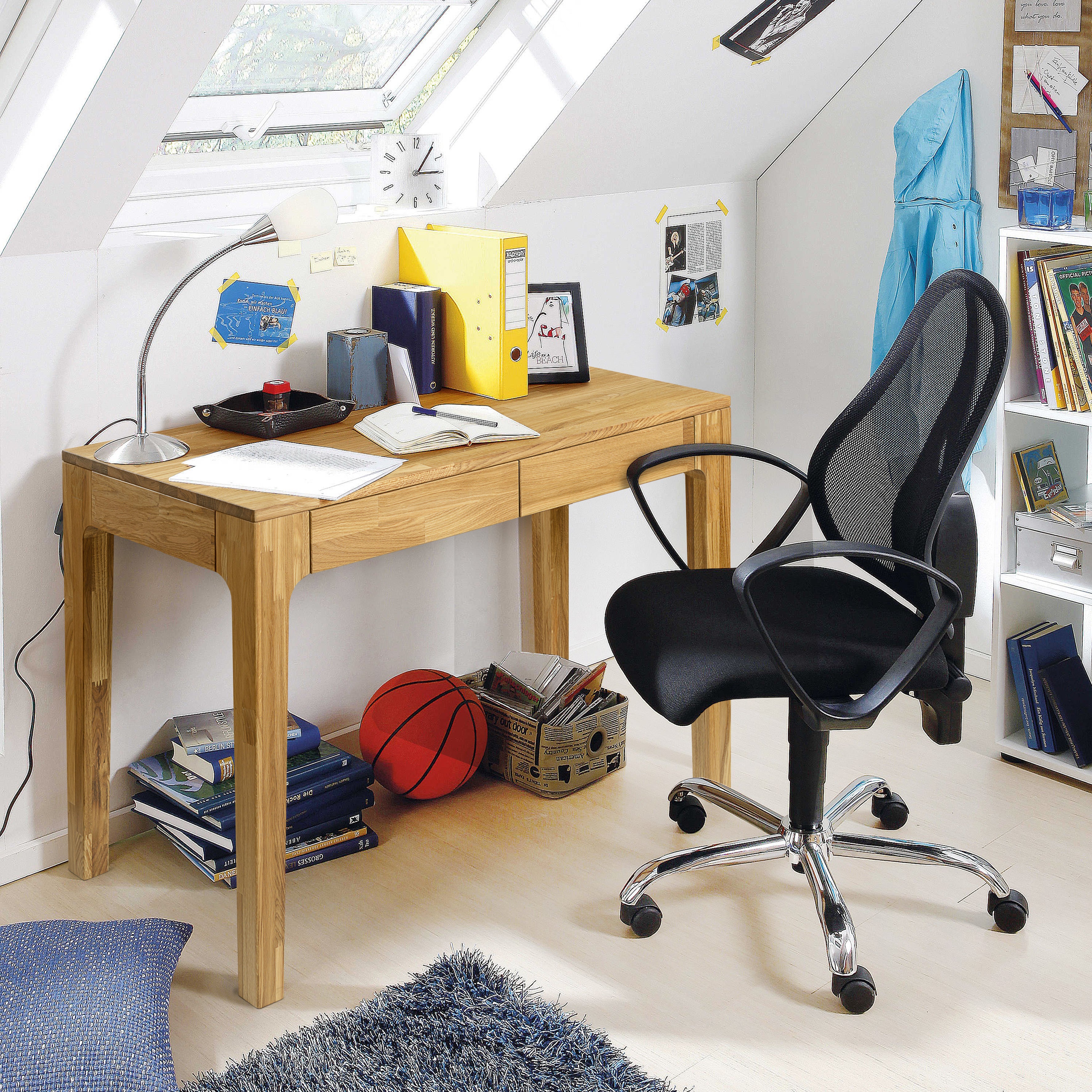 NordicStory Mesa escritorio de madera maciza de roble Einstein 2 con  estanteria flotante 140 x 55 x 106 cm.