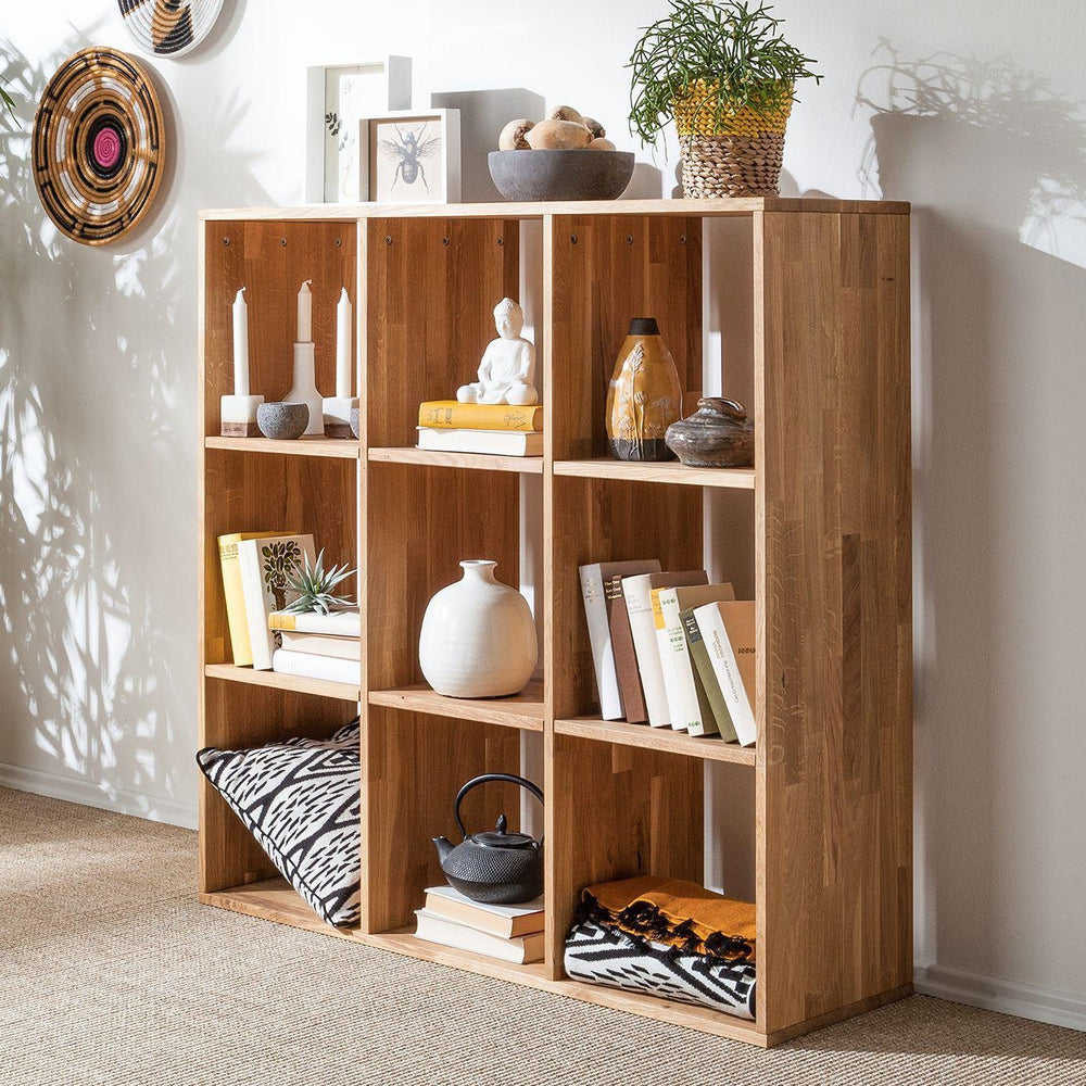 Estanteria Libreria de madera maciza de roble Regal 3x3, 112,2 x 35 x 112,2 cm. | NordicStory